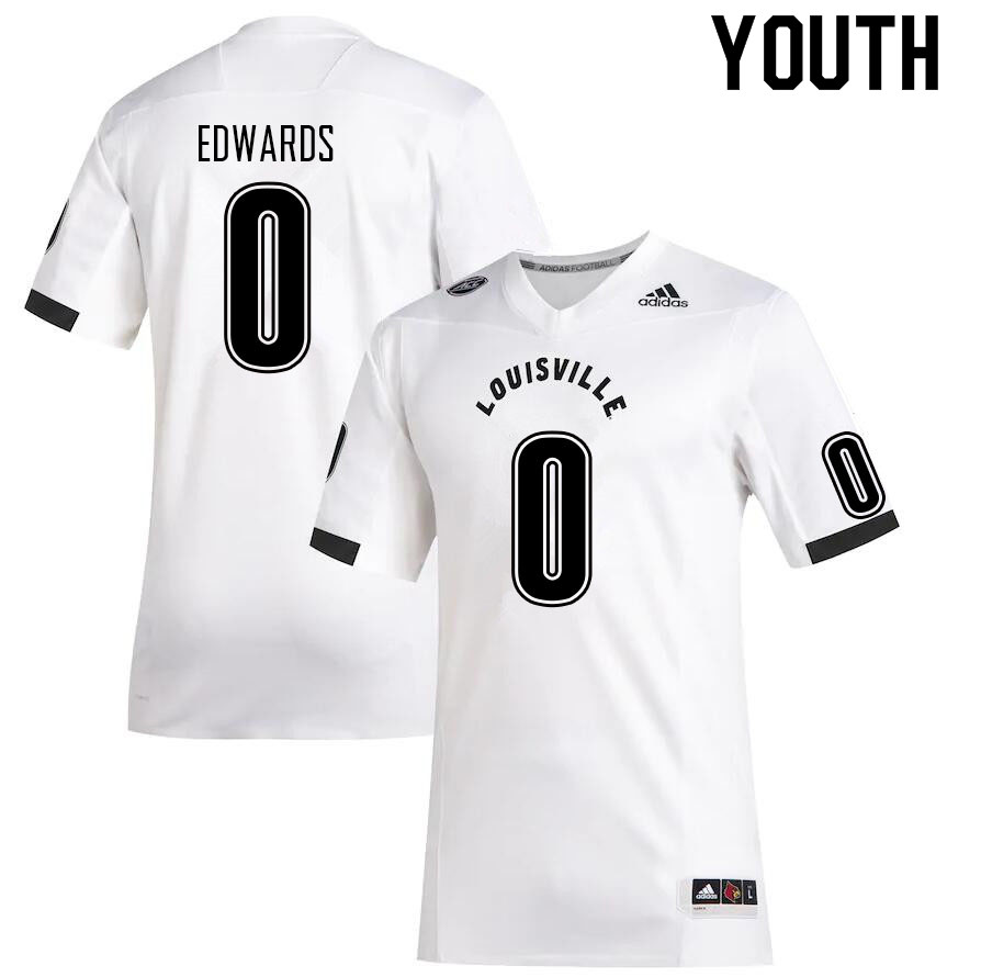 Youth #0 Derrick Edwards Louisville Cardinals College Football Jerseys Sale-White - Click Image to Close